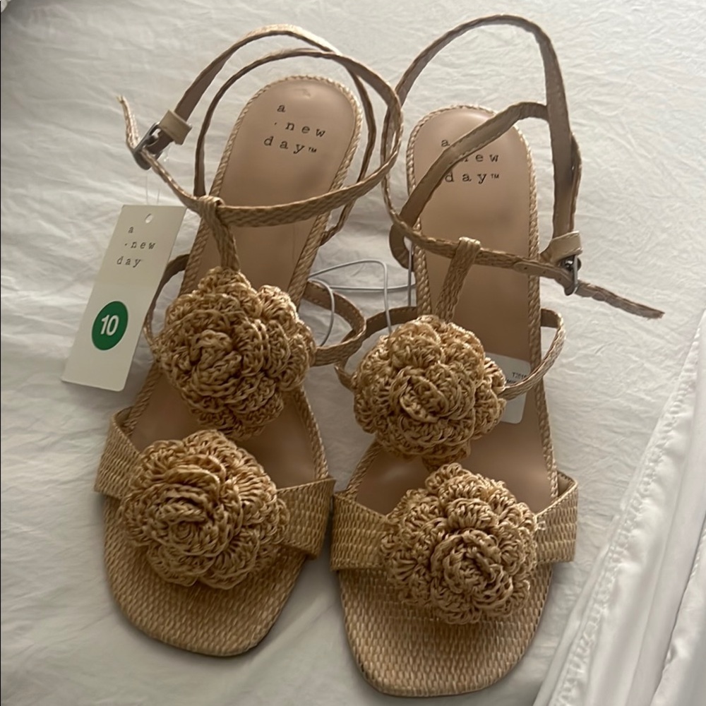 A New Day Tan Sandals with Elegant Pom-Pom Details